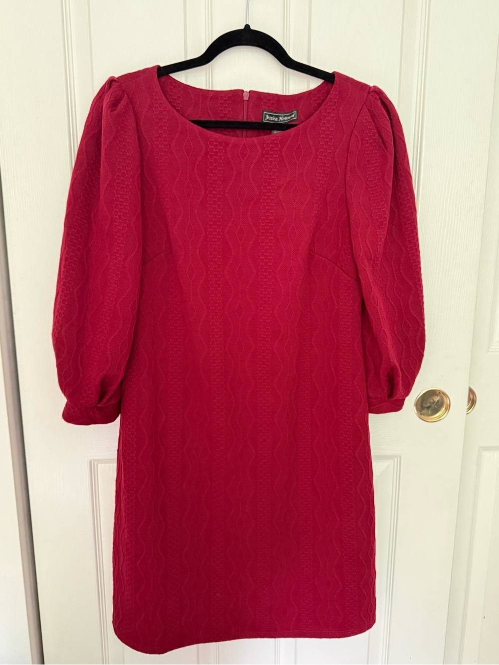 Jessica Howard Raspberry Red Puff-Sleeve Shift Dress